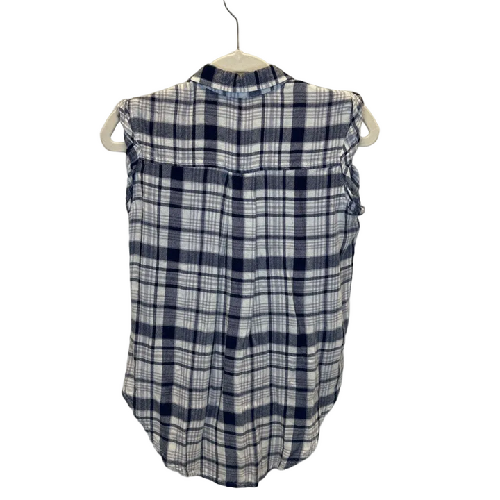Sleeveless Collared Plaid Top