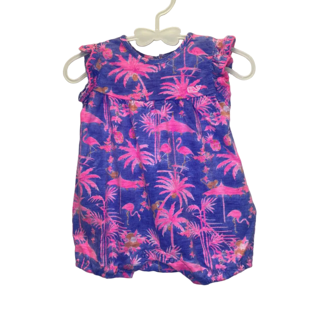 Sleeveless Romper/Ruffle Cap/ Palm Trees