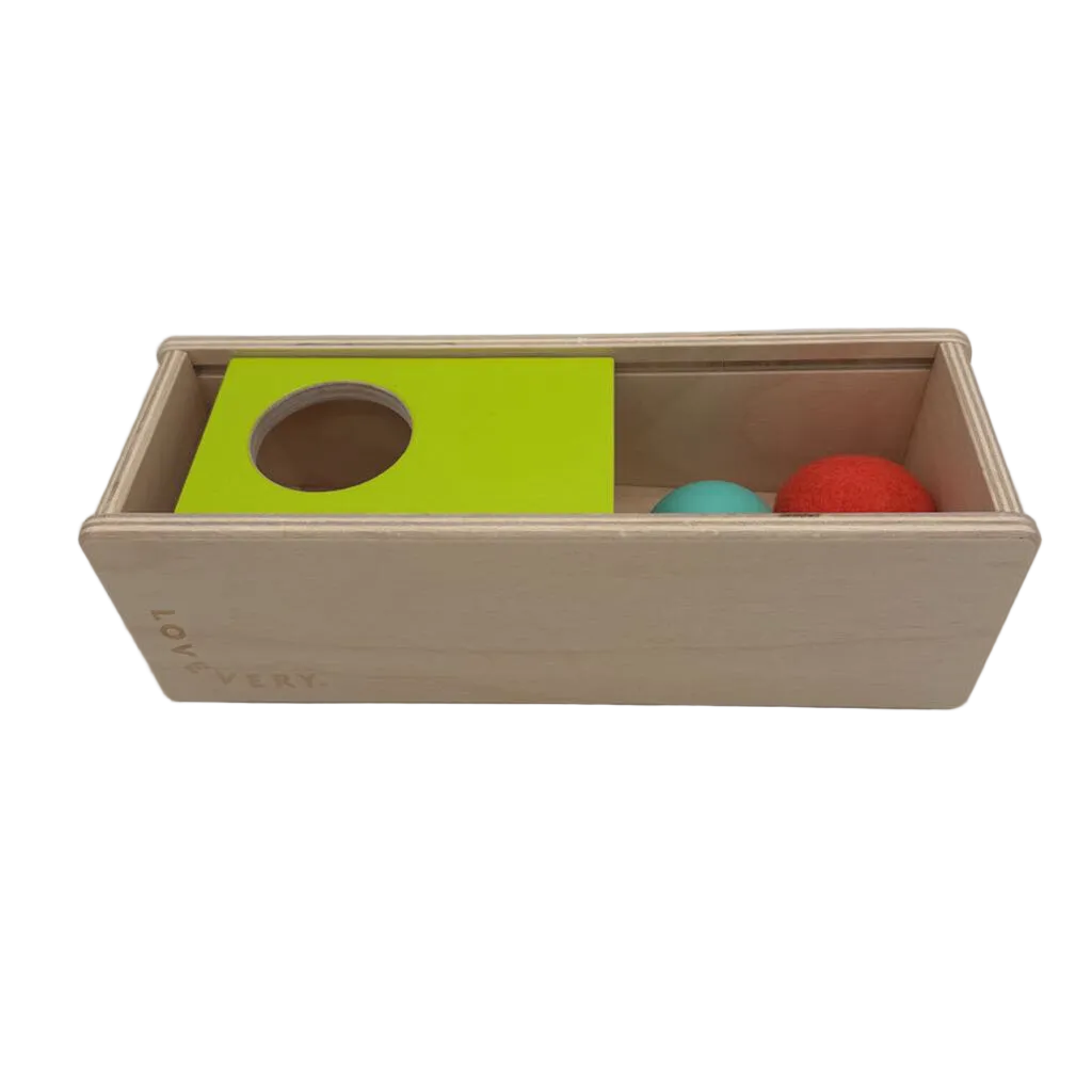 Wooden Sliding Top Box & 2 Balls