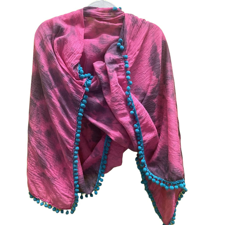 Gauze Shawl w/Ball Fringe