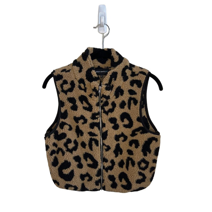 Zip-up Fuzzy Vest - Cheetah Print