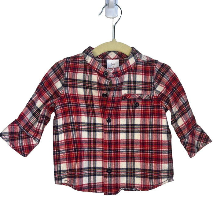 Nehru Collar Plaid Shirt