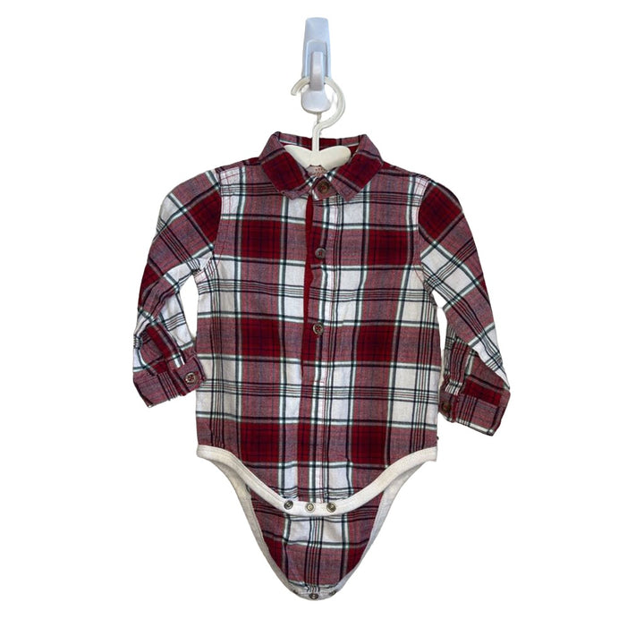 Plaid Collared Button-down Onesie