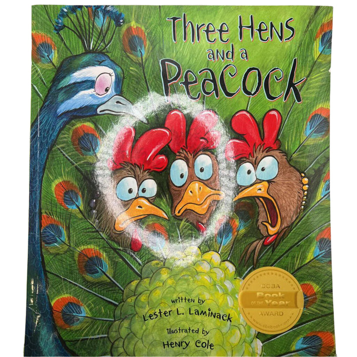 Three Hens and a Peacock