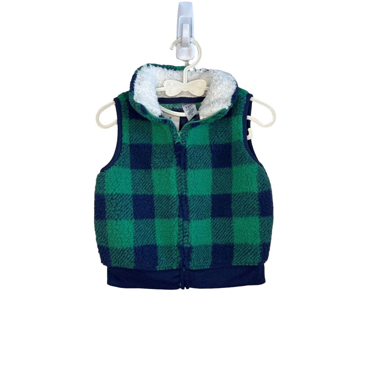 Fleece Plaid Zip-Up Vest