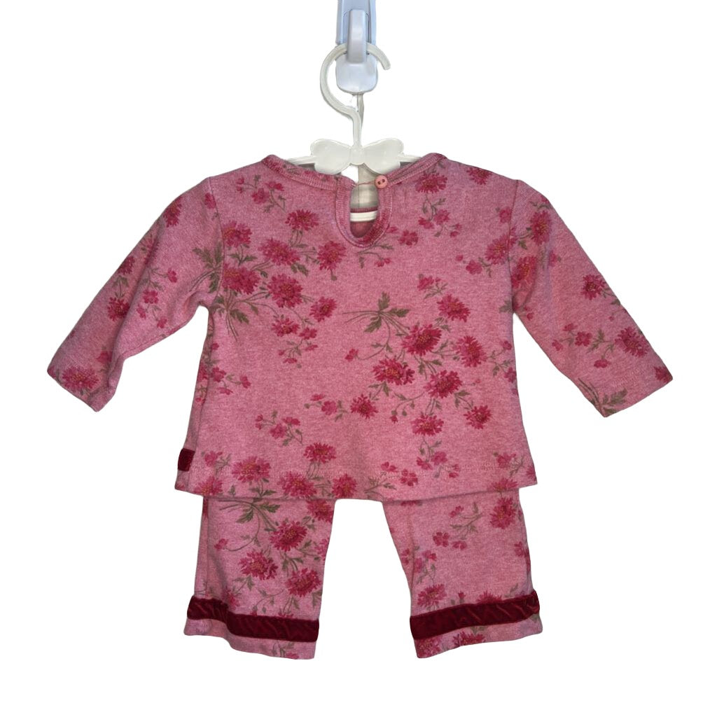 LS + Pants Set / Velvet Trim / Flowers