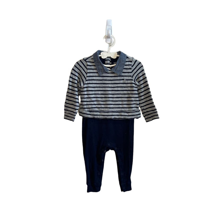 LS Striped Romper w Collar