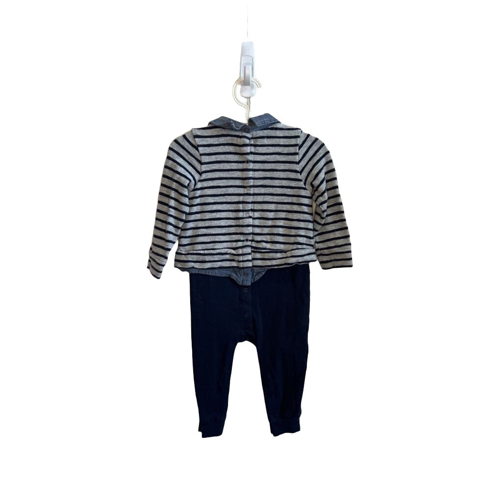 LS Striped Romper w Collar